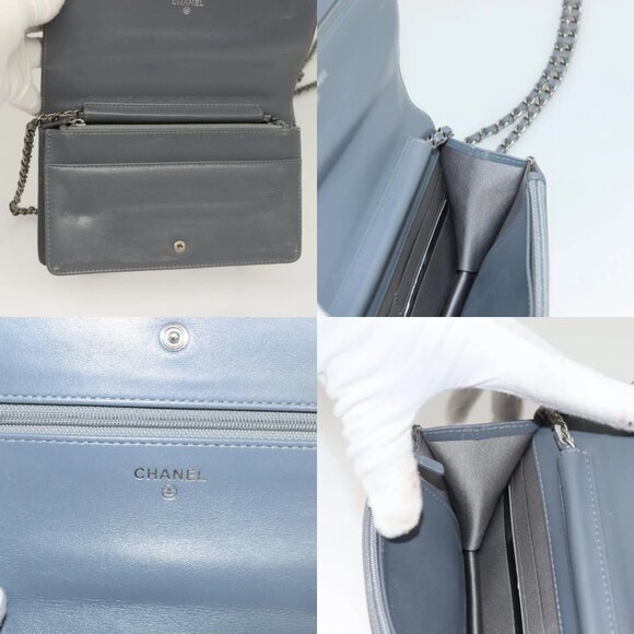 CHANEL Camellia COCO Mark Chain Wallet Patent leather Gray CC Auth PP850 - Picture 15 of 15